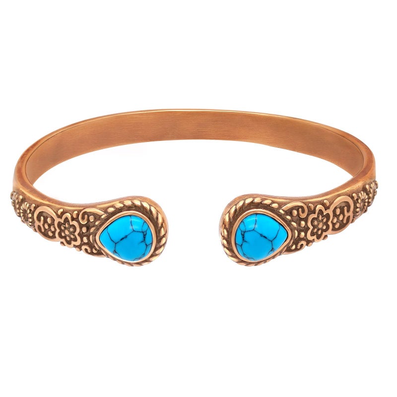 JEROOT Copper Bracelets for Women Magnetic Bracelets for Women 9999 Pure Copper Cuff Bangle with 3500 Gauss Magnets Turquoise Vintage Flower Bracelets